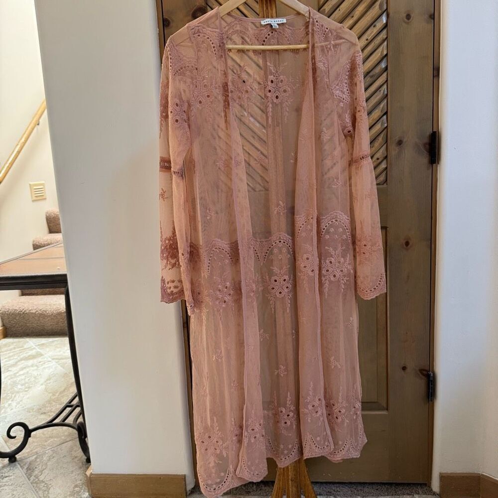 XL Haute Monde long sleeve lace kimono - dusty rose